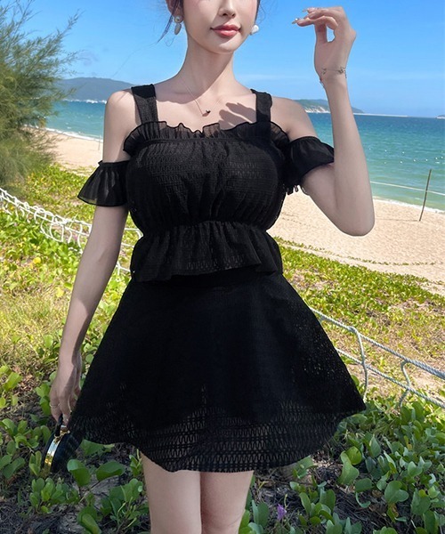 gossip！ロサンゼルス（ゴシップロサンゼルス）の「ハイウエストスカート トップス　 2点セット水着（水着・レディース・オフホワイト/ブラック/グリーン・FREE）」の10枚目の写真