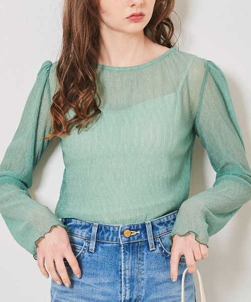 31 Sons de mode(トランテアン ソン ドゥ モード)の「シアーメロートップス(Tシャツ/カットソー・レディース・オレンジ/ライトグレー/グリーン/クリーム・36)」の1枚目の写真