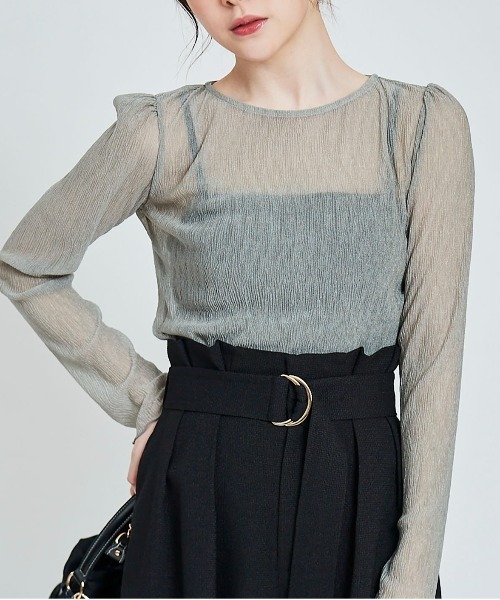 31 Sons de mode(トランテアン ソン ドゥ モード)の「シアーメロートップス(Tシャツ/カットソー・レディース・オレンジ/ライトグレー/グリーン/クリーム・36)」の2枚目の写真