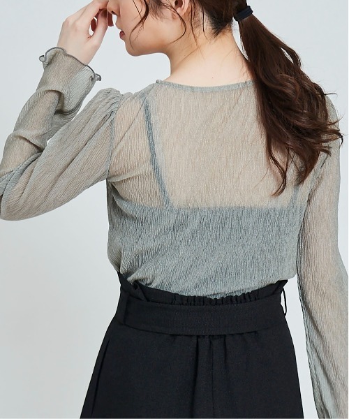 31 Sons de mode(トランテアン ソン ドゥ モード)の「シアーメロートップス(Tシャツ/カットソー・レディース・オレンジ/ライトグレー/グリーン/クリーム・36)」の18枚目の写真