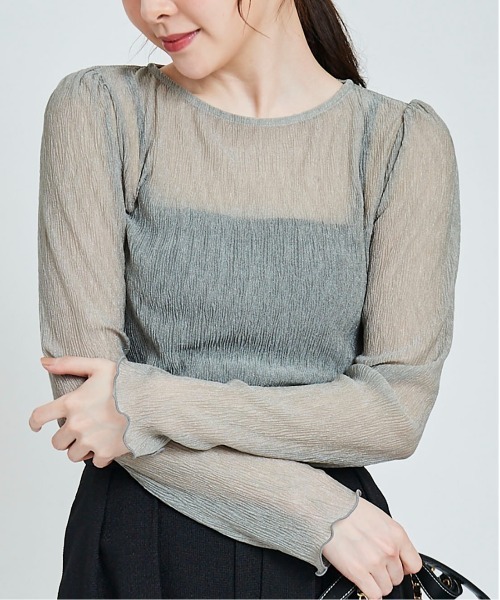 31 Sons de mode(トランテアン ソン ドゥ モード)の「シアーメロートップス(Tシャツ/カットソー・レディース・オレンジ/ライトグレー/グリーン/クリーム・36)」の20枚目の写真