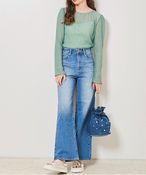 31 Sons de mode(トランテアン ソン ドゥ モード)の「シアーメロートップス(Tシャツ/カットソー・レディース・オレンジ/ライトグレー/グリーン/クリーム・36)」の15枚目の写真