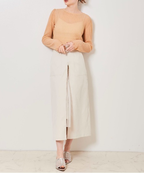 31 Sons de mode(トランテアン ソン ドゥ モード)の「シアーメロートップス(Tシャツ/カットソー・レディース・オレンジ/ライトグレー/グリーン/クリーム・36)」の16枚目の写真