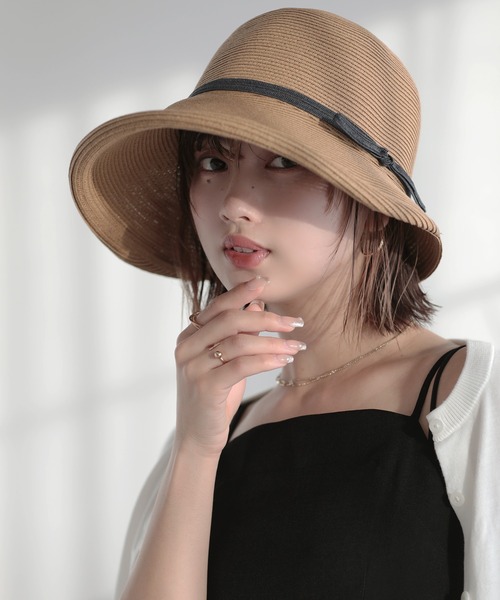 Little＆More（リトルアンドモア）の「【サイズ選べる】麦わら帽子 あご紐付（ハット・レディース・ライトグレー/カーキ/ベージュ/チョコ/ブラック/ライトピンク・M/L）」の7枚目の写真