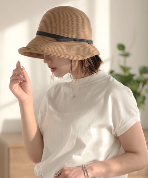 Little＆More（リトルアンドモア）の「【サイズ選べる】麦わら帽子 あご紐付（ハット・レディース・ライトグレー/カーキ/ベージュ/チョコ/ブラック/ライトピンク・M/L）」の10枚目の写真