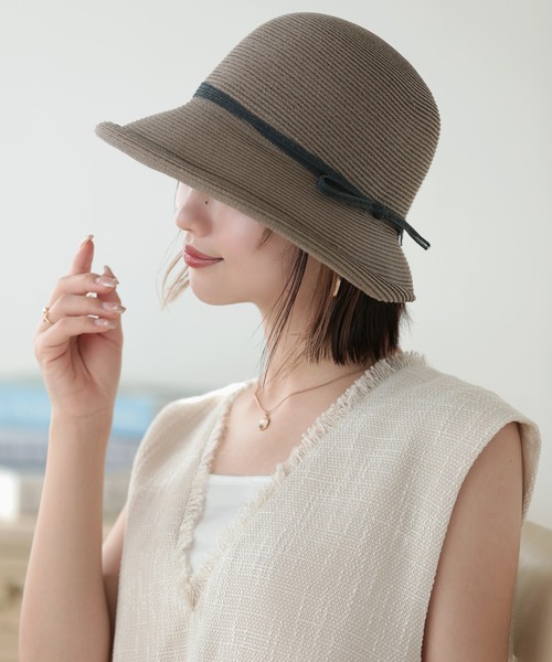 Little＆More（リトルアンドモア）の「【サイズ選べる】麦わら帽子 あご紐付（ハット・レディース・ライトグレー/カーキ/ベージュ/チョコ/ブラック/ライトピンク・M/L）」の13枚目の写真