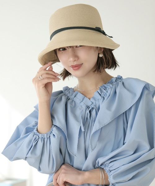 Little＆More（リトルアンドモア）の「【サイズ選べる】麦わら帽子 あご紐付（ハット・レディース・ライトグレー/カーキ/ベージュ/チョコ/ブラック/ライトピンク・M/L）」の15枚目の写真