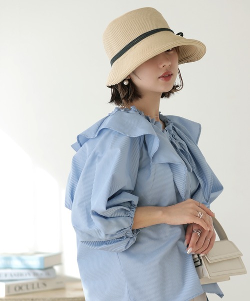 Little＆More（リトルアンドモア）の「【サイズ選べる】麦わら帽子 あご紐付（ハット・レディース・ライトグレー/カーキ/ベージュ/チョコ/ブラック/ライトピンク・M/L）」の17枚目の写真