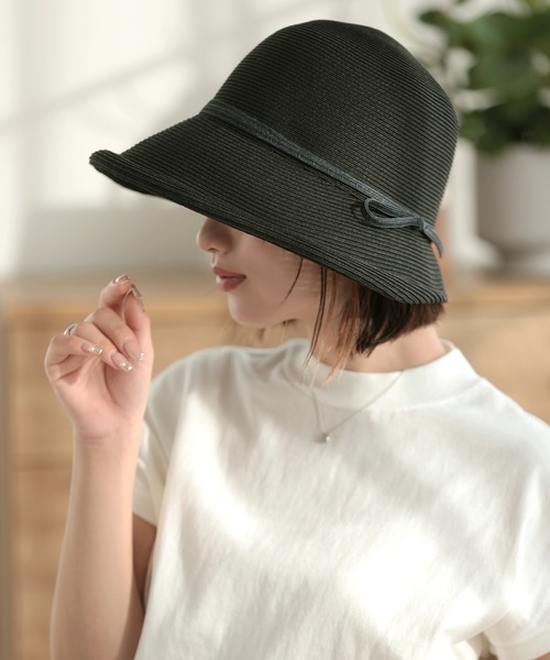 Little＆More（リトルアンドモア）の「【サイズ選べる】麦わら帽子 あご紐付（ハット・レディース・ライトグレー/カーキ/ベージュ/チョコ/ブラック/ライトピンク・M/L）」の21枚目の写真