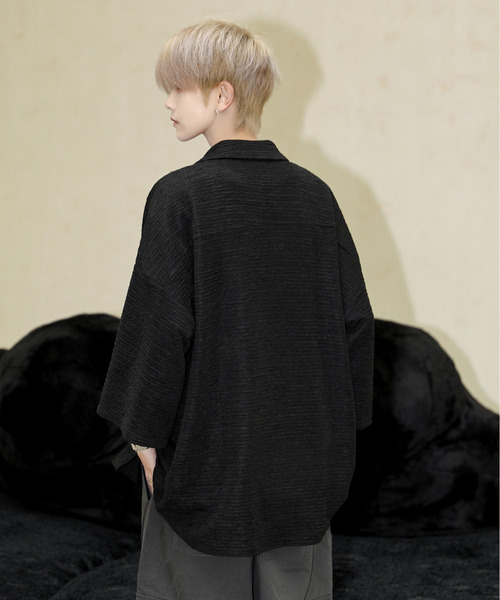 neos(ネオス)の「【neos】ルーズシルエット エンボス ボーダー オープンカラー ハーフスリーブ シャツ(シャツ/ブラウス・メンズ・ブラック/チャコールグレー/ホワイト/ワインレッド・MEDIUM/LARGE/X-LARGE)」の13枚目の写真