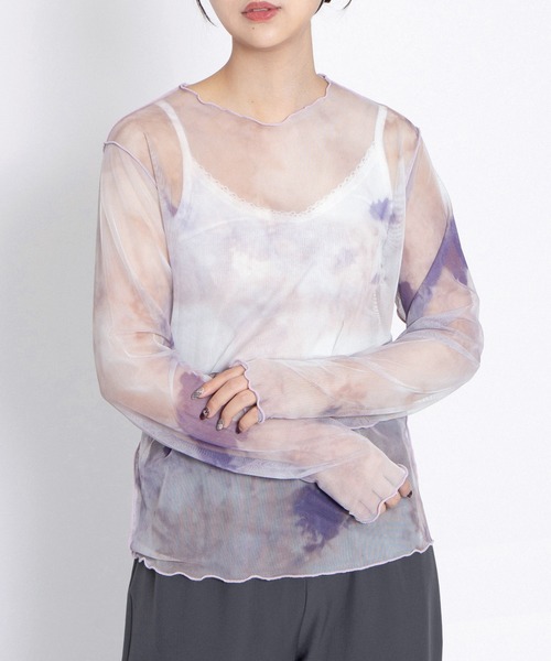 PUNYUS(プニュズ)の「グラデーションシアートップス(Tシャツ/カットソー・レディース・グリーン系その他/ブラウン系その他/ワインレッド/カーキ/グリーン/オレンジ/パープル/グレー・1/2/3/4)」の6枚目の写真