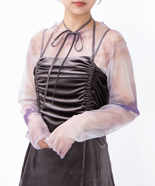 PUNYUS(プニュズ)の「グラデーションシアートップス(Tシャツ/カットソー・レディース・グリーン系その他/ブラウン系その他/ワインレッド/カーキ/グリーン/オレンジ/パープル/グレー・1/2/3/4)」の9枚目の写真