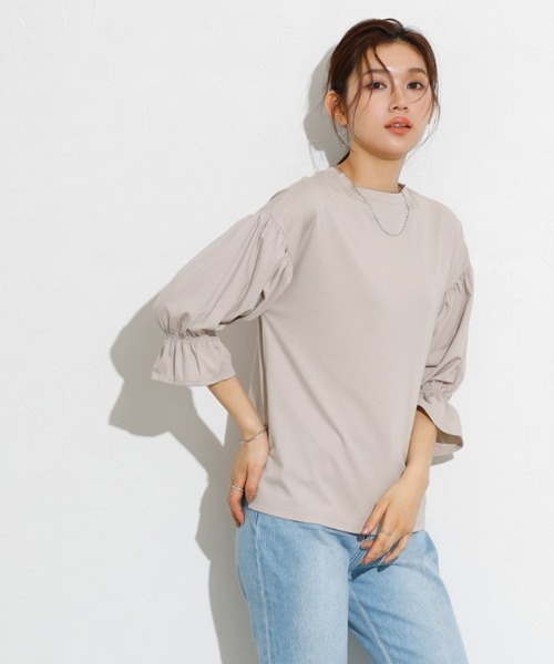Pierrot（ピエロ）の「接触冷感キャンディスリーブTシャツ（Tシャツ/カットソー・レディース・ブラック/ライトブルー/グレイッシュベージュ/オフホワイト・L/M）」の7枚目の写真