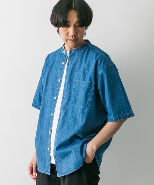 URBAN RESEARCH DOORS(アーバンリサーチドアーズ)の「リネン混 デニムバンドショートスリーブシャツ(シャツ/ブラウス・メンズ・ブルー系その他/ワンウォッシュ・MEDIUM/LARGE)」の3枚目の写真