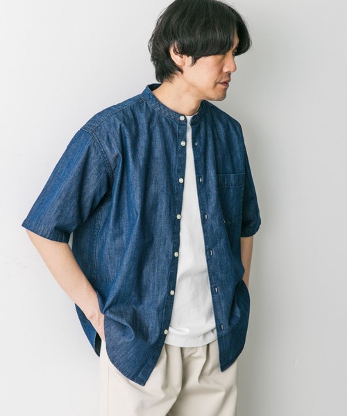 URBAN RESEARCH DOORS(アーバンリサーチドアーズ)の「リネン混 デニムバンドショートスリーブシャツ(シャツ/ブラウス・メンズ・ブルー系その他/ワンウォッシュ・MEDIUM/LARGE)」の14枚目の写真