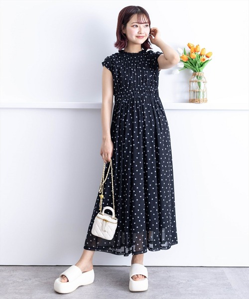 clear（クリア）の「ハート柄フロッキーワンピース[大人 フェミニン ウィッシュコア]≪再入荷≫（ワンピース・レディース・ブラック/オフホワイト・F）」の5枚目の写真