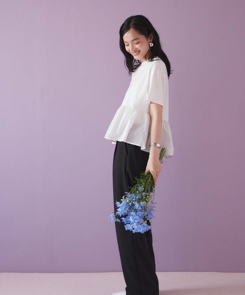 fifth(フィフス)の「麻混ストレートパンツ(その他パンツ・レディース・ブラック/アイボリー・M)」の1枚目の写真