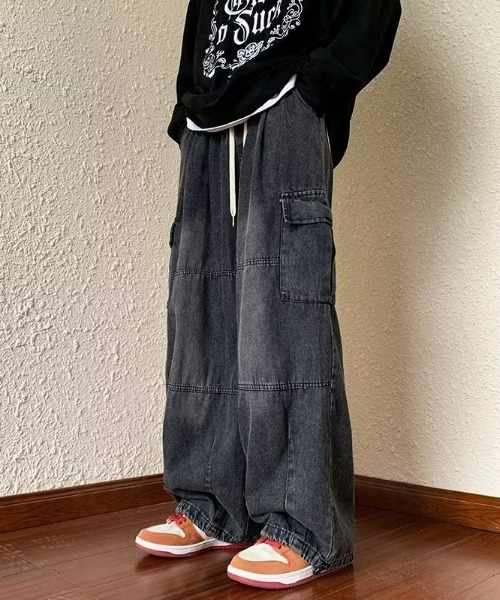 VALABASAS ブラックデニム カーゴパンツ 34 VALABASAS 黒 カーゴデニムパンツ