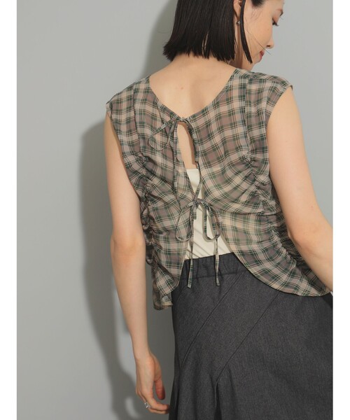 Ray BEAMS（レイビームス）の「シアー チェック ギャザー ノースリーブ ブラウス（シャツ/ブラウス・レディース・ベージュ/ライトブルー・ONE SIZE）」の8枚目の写真