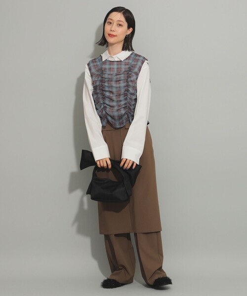 ブラウス シャツ チェック ギャザー ノースリーブ ブラウス レディース BEAMS WOMEN｜チェック ギャザー ノースリーブ ブラウス