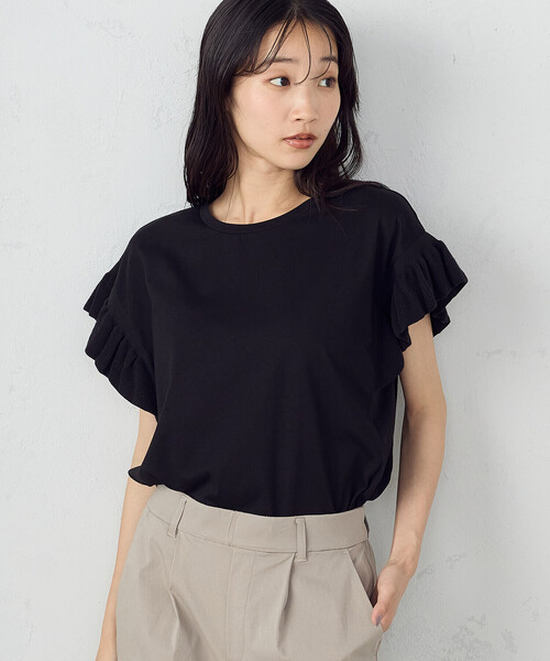 COMME CA ISM(コムサイズム)の「フリルカットソー(Tシャツ/カットソー・レディース・アイボリー/ブラック・MEDIUM/LARGE)」の2枚目の写真