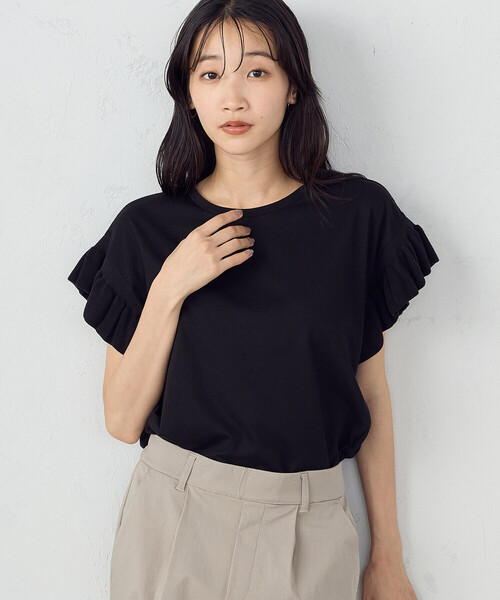 COMME CA ISM(コムサイズム)の「フリルカットソー(Tシャツ/カットソー・レディース・アイボリー/ブラック・MEDIUM/LARGE)」の6枚目の写真
