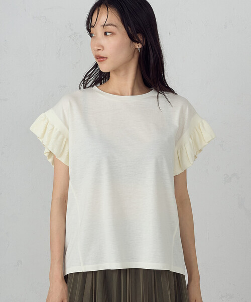 COMME CA ISM(コムサイズム)の「フリルカットソー(Tシャツ/カットソー・レディース・アイボリー/ブラック・MEDIUM/LARGE)」の7枚目の写真