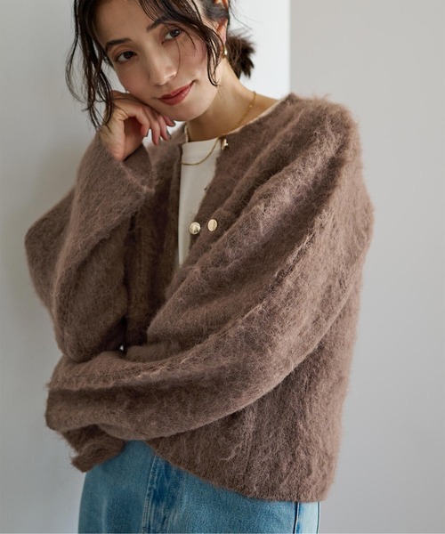 モヘアライクWポケットゴールドボタンカーディガン モヘアライクWポケットゴールドボタンカーディガン
