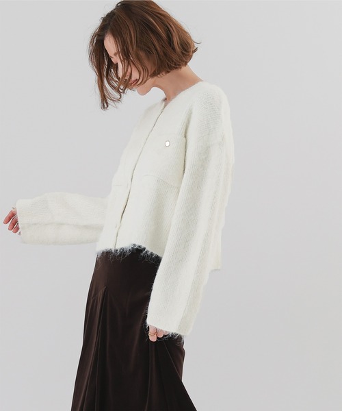 UR'S（ユアーズ）の「モヘアライクWポケットゴールドボタンカーディガン（カーディガン/ボレロ・レディース・グレー系その他/ブラウン/ホワイト・S/M/L）」の6枚目の写真