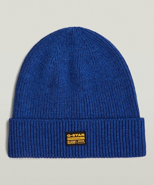 G-STAR(ジースター)の「GEFFO LONG BEANIE/ワンポイントブランドロゴニット帽(ニットキャップ/ビーニー・メンズ・ダークブラック/ブルー・ONE SIZE)」の2枚目の写真