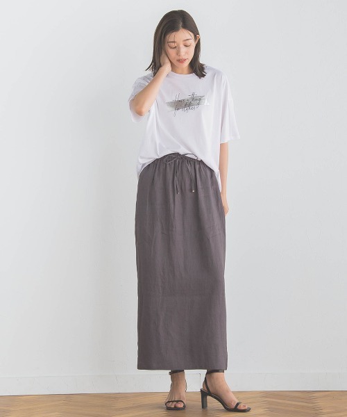 Droite lautreamont(ドロワットロートレアモン)の「リネンギャザースカート≪洗濯機で洗える≫(スカート・レディース・ベージュ/チャコールグレー・M/S)」の11枚目の写真