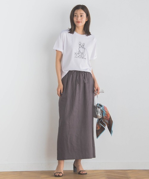 Droite lautreamont(ドロワットロートレアモン)の「リネンギャザースカート≪洗濯機で洗える≫(スカート・レディース・ベージュ/チャコールグレー・M/S)」の8枚目の写真