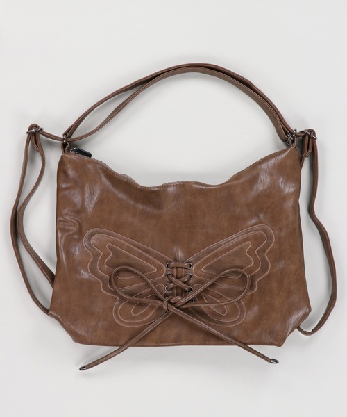 SPINNS（スピンズ）の「バタフライ×リボン 合皮ショルダーバッグ / 3way仕様 /リュック/斜め掛け/ワンショル（ショルダーバッグ・レディース・ブラウン/ブラック/ベージュ・ONESIZE）」の14枚目の写真