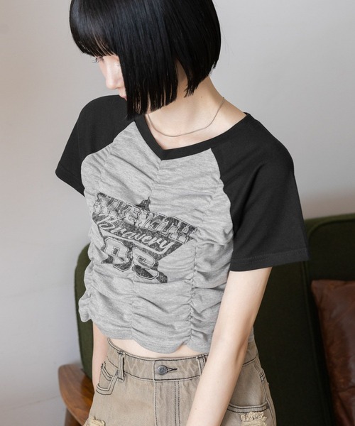 3.3 Field Trip （3.3フィールドトリップ）の「3.3 Field Trip／シャーリングプリントT（Tシャツ/カットソー・レディース・ホワイト/グレー・FREE）」の5枚目の写真