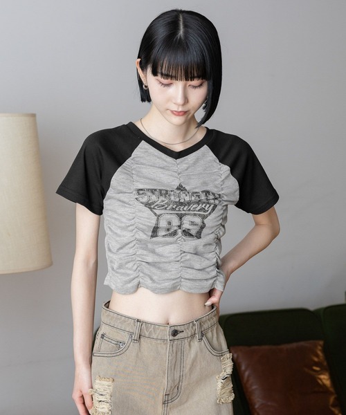 3.3 Field Trip （3.3フィールドトリップ）の「3.3 Field Trip／シャーリングプリントT（Tシャツ/カットソー・レディース・ホワイト/グレー・FREE）」の6枚目の写真