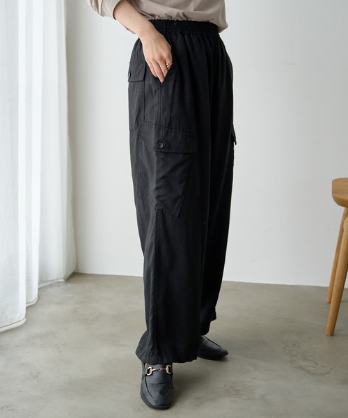 PUAL CE CIN 麻テンセルツイルカーゴパンツ イージーワイドパンツ PUAL CE CIN 麻テンセルツイルカーゴパンツ イージーワイド