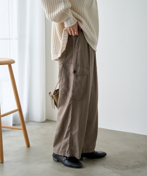 PUAL CE CIN(ピュアルセシン)の「麻テンセルカーゴパンツ(カーゴパンツ・レディース・ブラック/ベージュ/カーキ・FREE)」の5枚目の写真