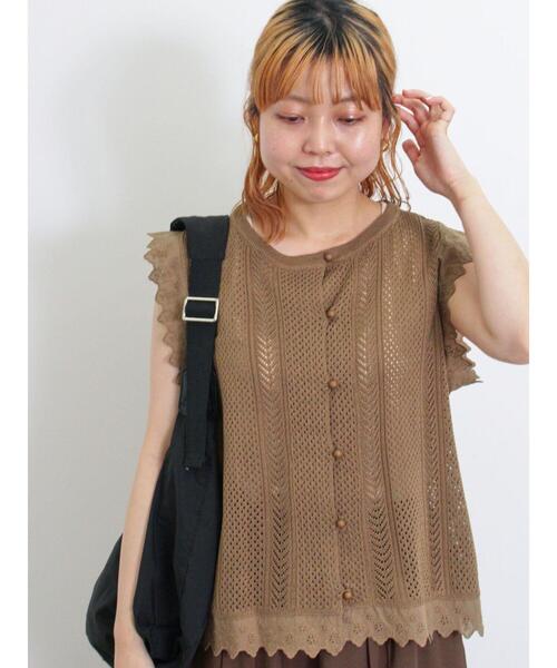 Samansa Mos2（サマンサ モスモス）の「レース付透かしニットベスト（ベスト・レディース・チャコールグレー/オフホワイト/モカ・F）」の3枚目の写真