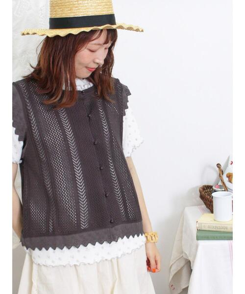 Samansa Mos2（サマンサ モスモス）の「レース付透かしニットベスト（ベスト・レディース・チャコールグレー/オフホワイト/モカ・F）」の4枚目の写真