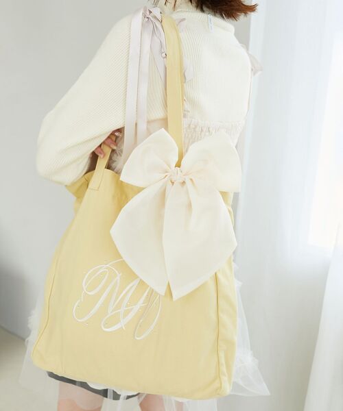 MAJESTIC LEGON（マジェスティックレゴン）の「リボンモチーフセットロゴトートバッグ（トートバッグ・レディース・ピンク/アイボリー/ブラック/ボルドー/ブルー/パープル/イエロー/オレンジ/グリーン・FREE）」の6枚目の写真