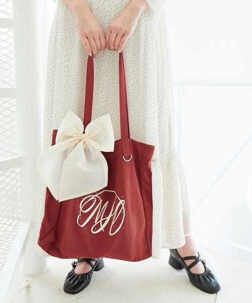 MAJESTIC LEGON（マジェスティックレゴン）の「リボンモチーフセットロゴトートバッグ（トートバッグ・レディース・ピンク/アイボリー/ブラック/ボルドー/ブルー/パープル/イエロー/オレンジ/グリーン・FREE）」の8枚目の写真