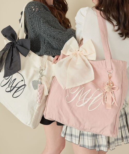 MAJESTIC LEGON（マジェスティックレゴン）の「リボンモチーフセットロゴトートバッグ（トートバッグ・レディース・ピンク/アイボリー/ブラック/ボルドー/ブルー/パープル/イエロー/オレンジ/グリーン・FREE）」の10枚目の写真
