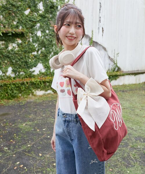 MAJESTIC LEGON(マジェスティックレゴン)の「リボンモチーフセットロゴトートバッグ(トートバッグ・レディース・ピンク/アイボリー/ブラック/ボルドー/ブルー/パープル/イエロー/オレンジ/グリーン・FREE)」の12枚目の写真