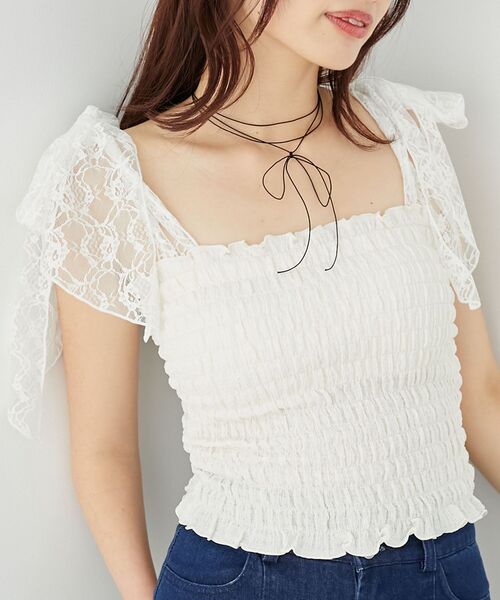 MAJESTIC LEGON(マジェスティックレゴン)の「カップ付肩リボンシャーリングキャミ(キャミソール・レディース・ピンク/ホワイト系その他2/ブルー系その他2/ピンク系その他2/ブルー/イエロー系その他/ライトピンク・MEDIUM)」の2枚目の写真