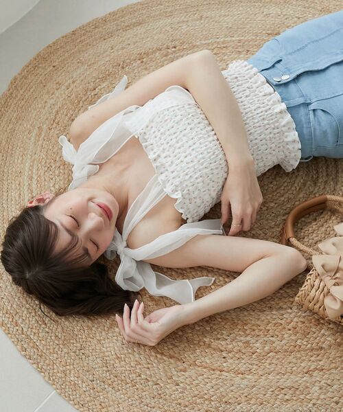 MAJESTIC LEGON(マジェスティックレゴン)の「カップ付肩リボンシャーリングキャミ(キャミソール・レディース・ピンク/ホワイト系その他2/ブルー系その他2/ピンク系その他2/ブルー/イエロー系その他/ライトピンク・MEDIUM)」の7枚目の写真