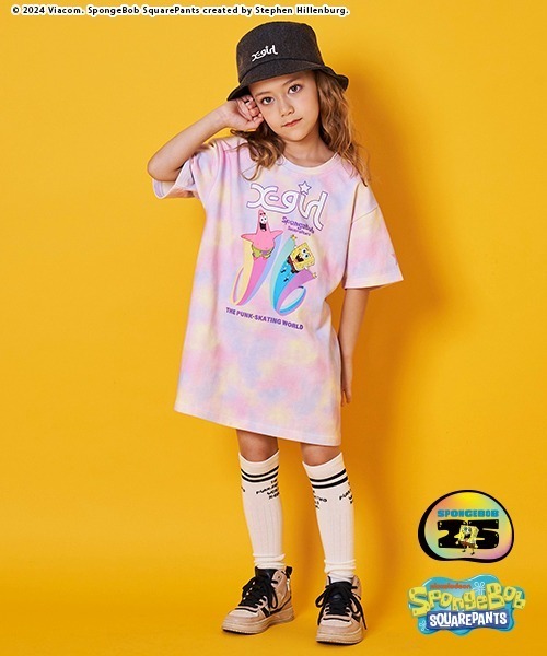 X-girl Stages(エックスガールステージス)の「【スポンジ・ボブ】半袖Tシャツワンピース(ワンピース・キッズ・ピンク/ブルー・140cm/110cm/100cm/130cm/120cm/90cm)」の15枚目の写真