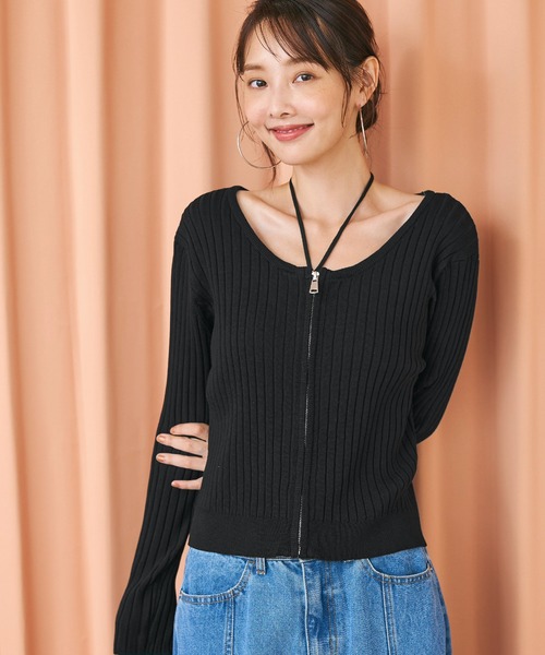 coca(coca)(コカ)の「ジップアップラウンドネックカーディガン(カーディガン/ボレロ・レディース・ブラック/アイボリー・M/S/L)」の11枚目の写真