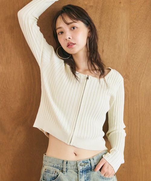 coca(coca)(コカ)の「ジップアップラウンドネックカーディガン(カーディガン/ボレロ・レディース・ブラック/アイボリー・M/S/L)」の16枚目の写真