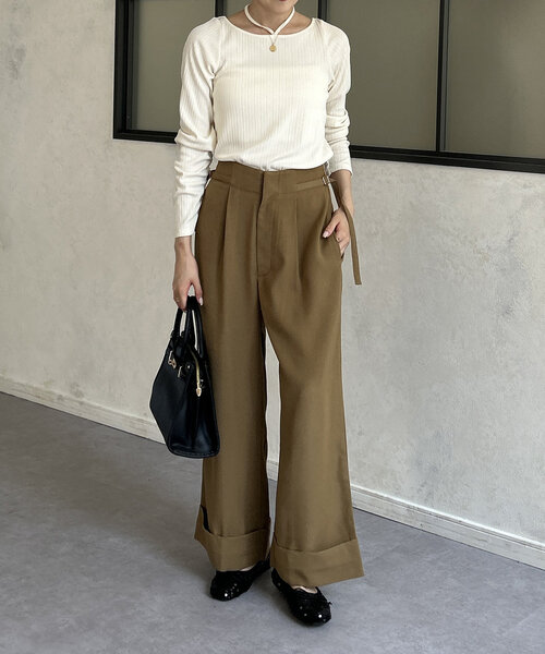 Thevon（ゼボン）の「裾ターンバックスラックスパンツ（スラックス・レディース・ブラック/オレンジ/ベージュ・M/S）」の11枚目の写真