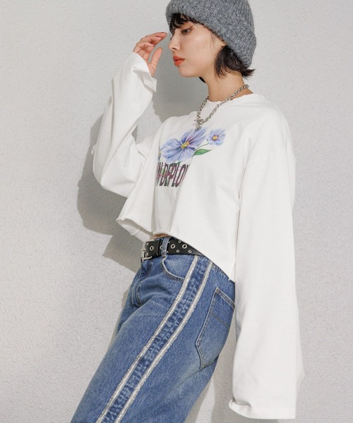 PAGEBOY(ページボーイ)の「フラワーダブルロゴロンT(Tシャツ/カットソー・レディース・オフホワイト/ブラック・FREE)」の9枚目の写真